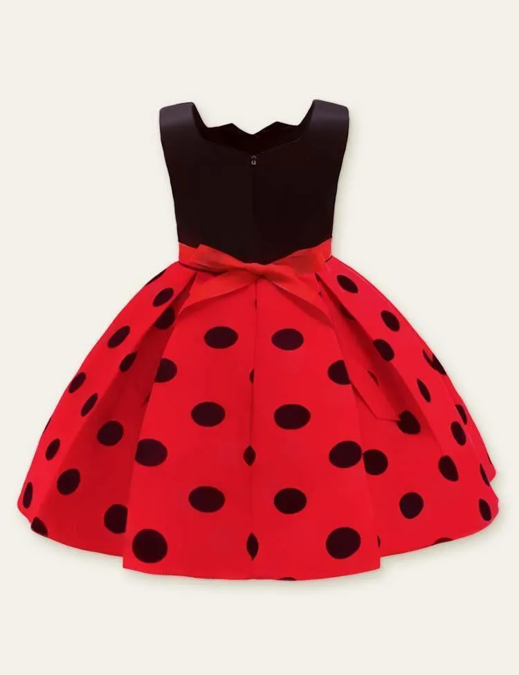 Polka Dot Bow Sleeveless Party Dress - Image 5
