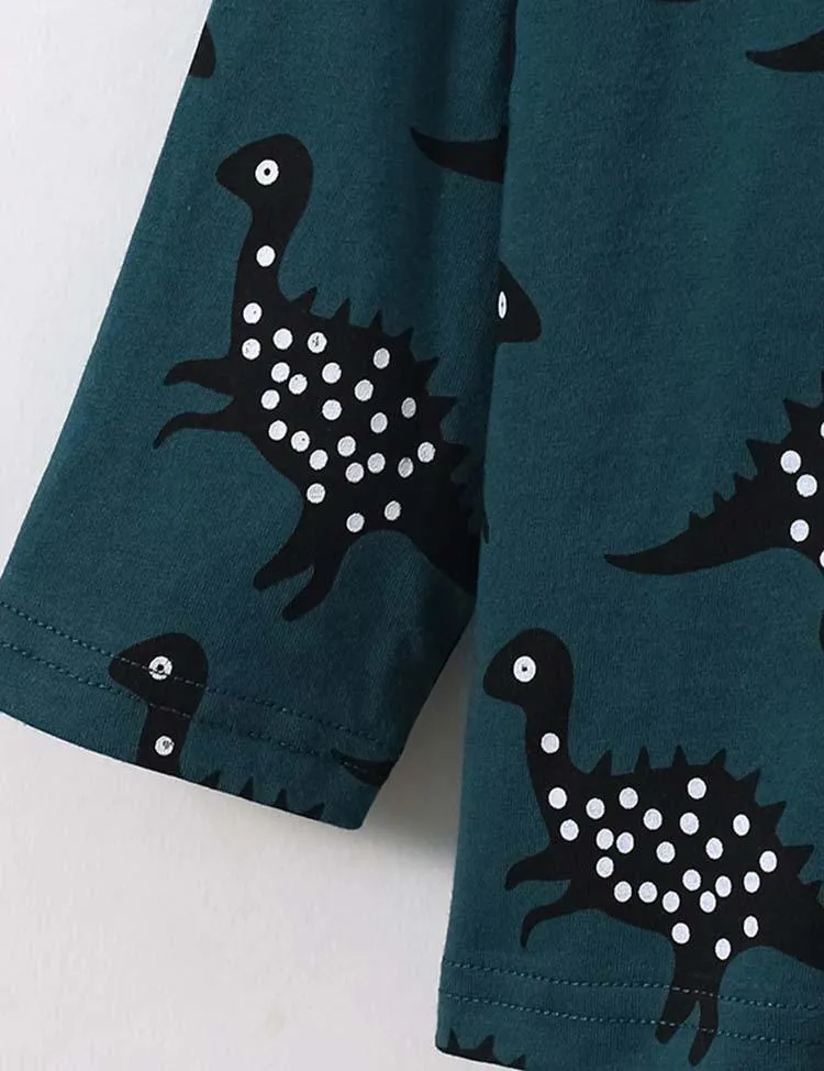 Polka Dot Dinosaur Printed Long-Sleeved T-shirt - Image 4