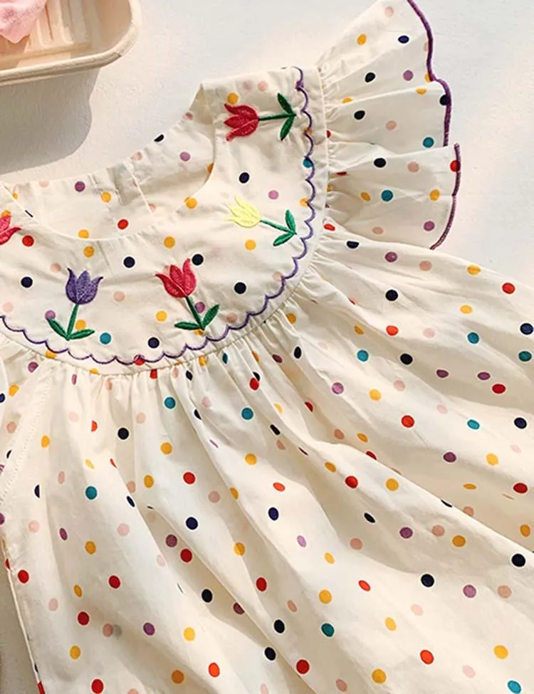 Polka Dot Tulip Embroidered Dress - Image 2