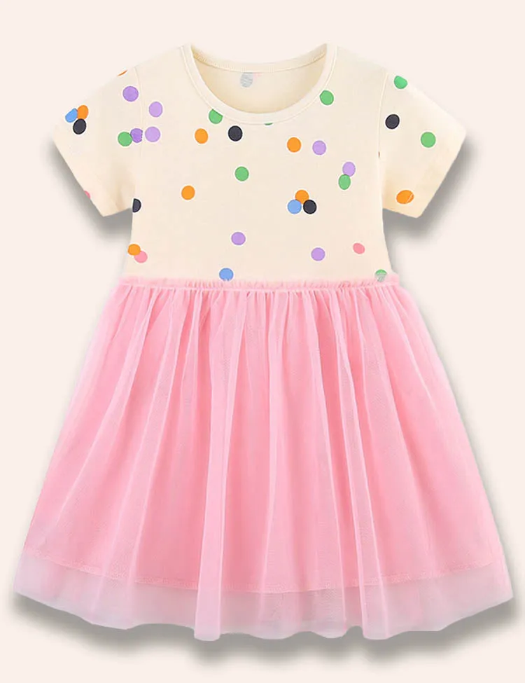 Polka Dotted Printed Tulle Dress