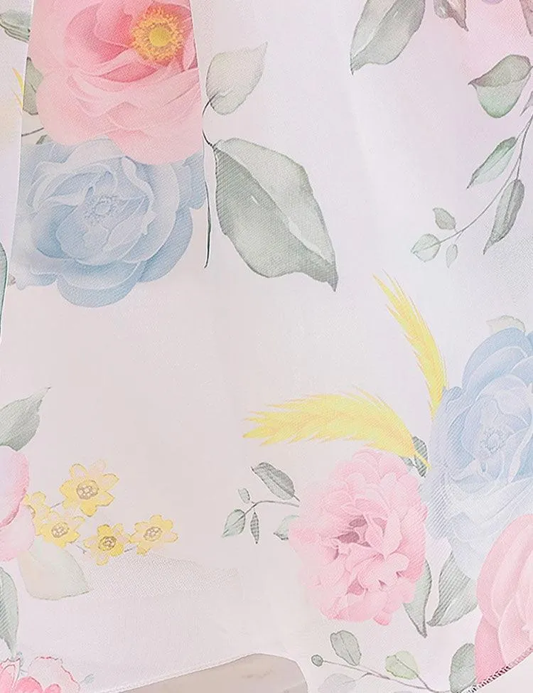 Puff Sleeve Floral Mesh Party Dress - Image 4