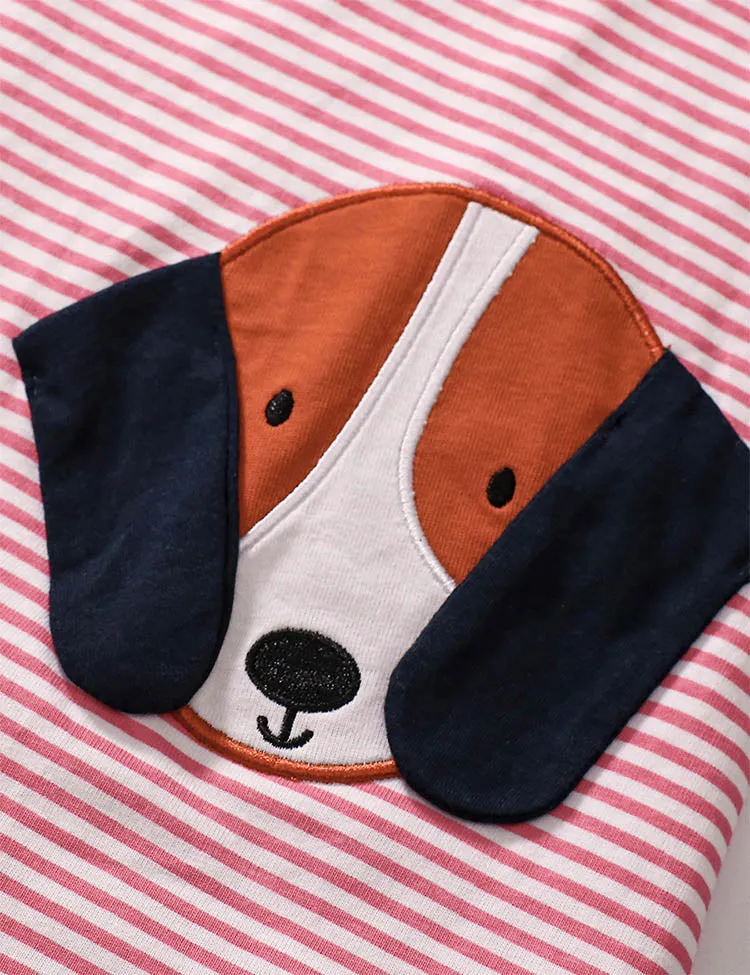 Puppy Embroidered Striped Dress - Image 4