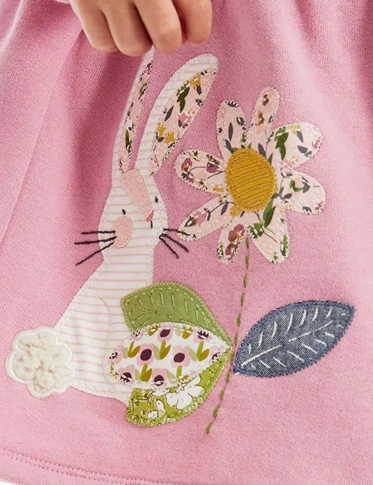 Rabbit Flower Appliqué Long Sleeve Dress - Image 2