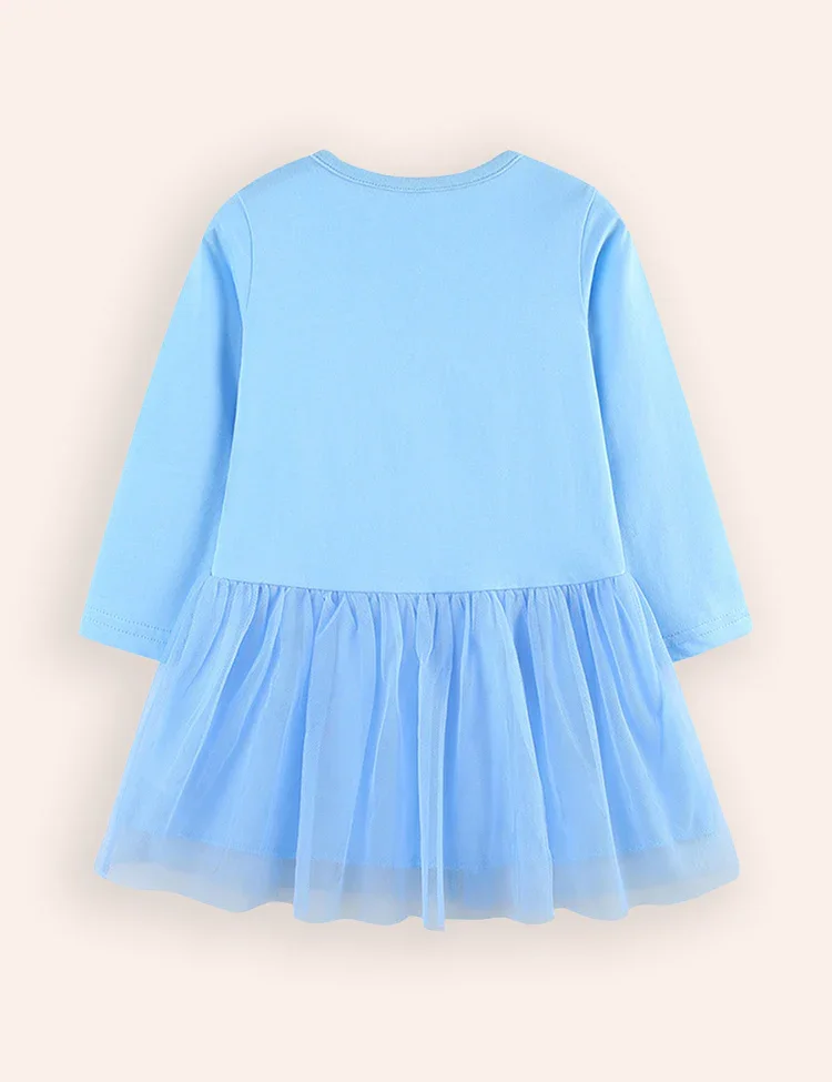 Rainbow Animal Embroidered Long-sleeved Tulle Dress - Image 2
