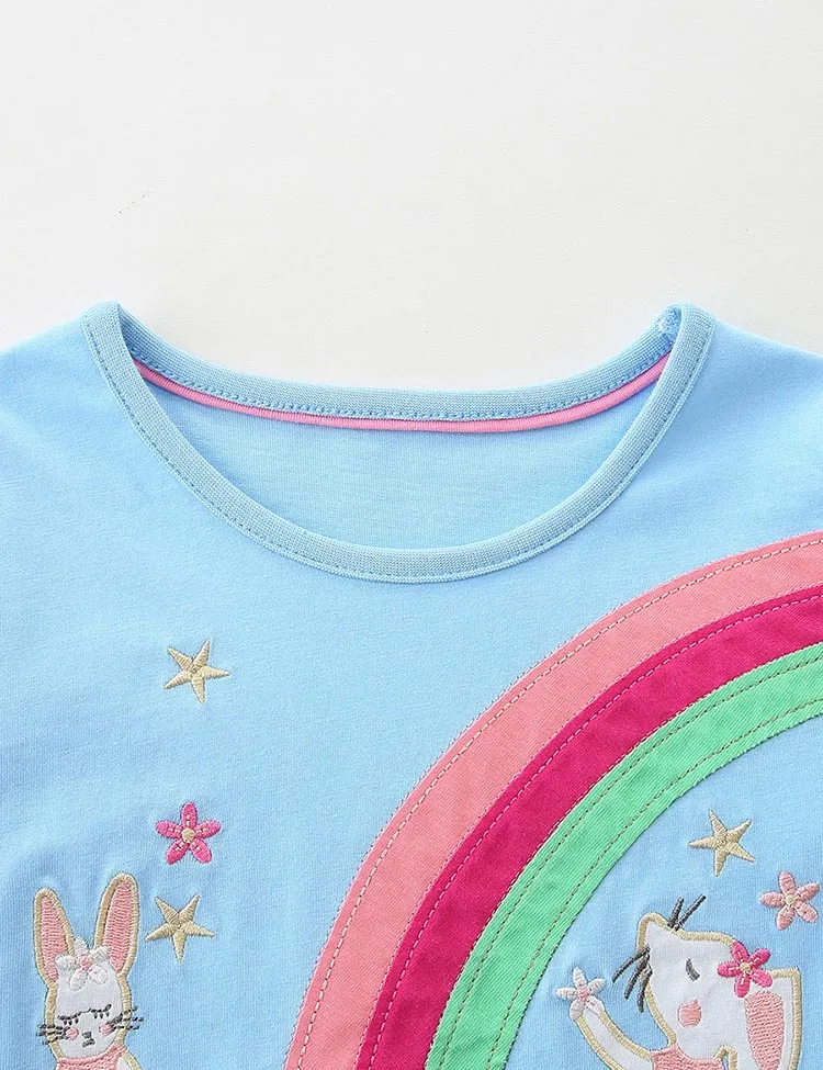Rainbow Animal Embroidered Long-sleeved Tulle Dress - Image 4
