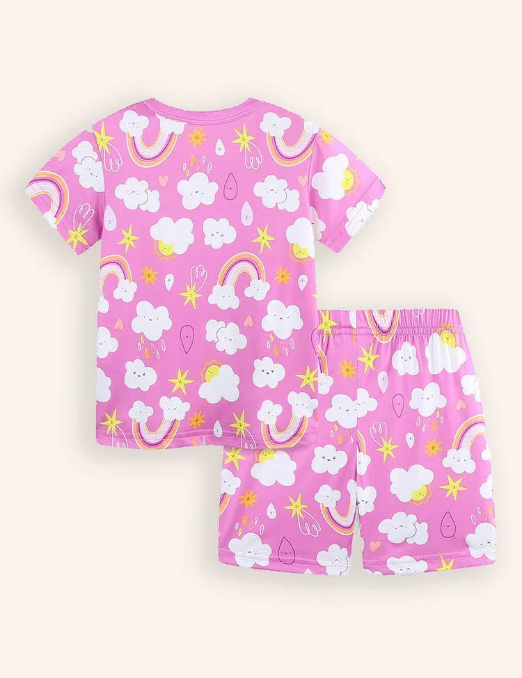 Rainbow Cloud Printed Short Sleeve Pajama Set - Image 2
