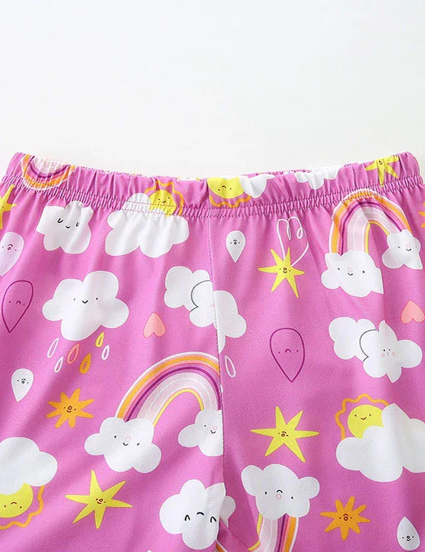 Rainbow Cloud Printed Short Sleeve Pajama Set - Image 3