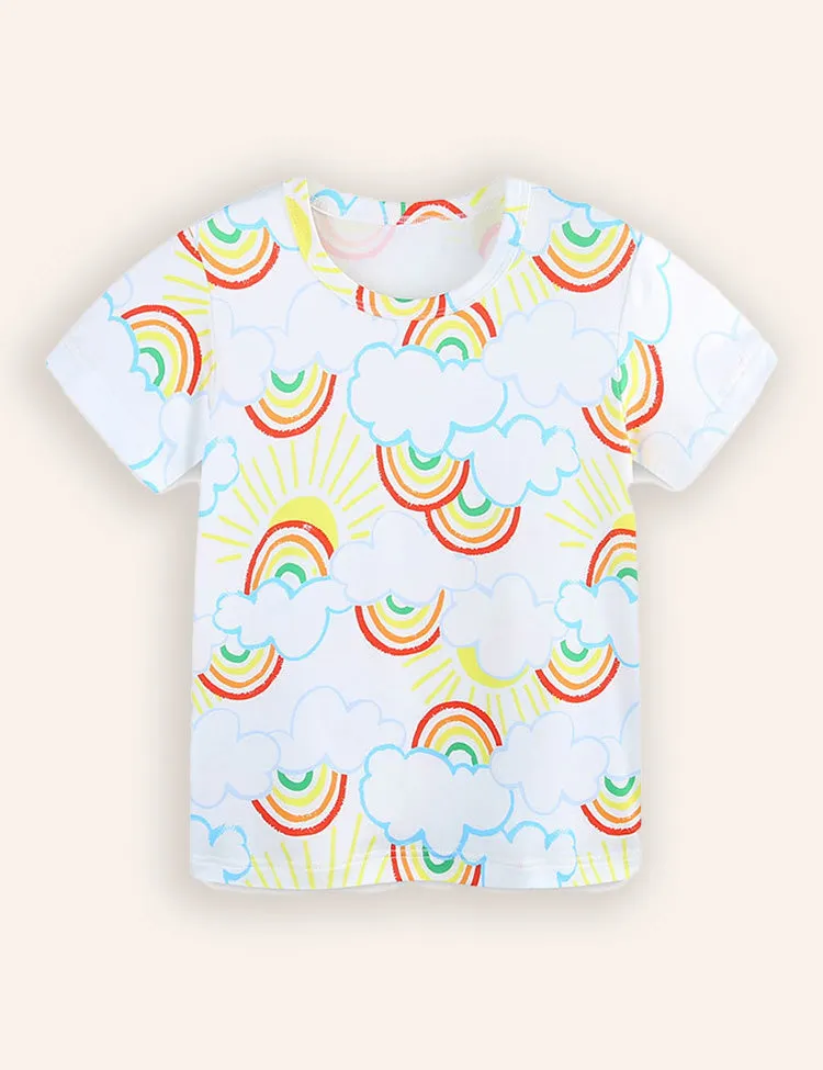 Rainbow Cloud Printed Short Sleeve T-Shirt Pajama Set - Image 2