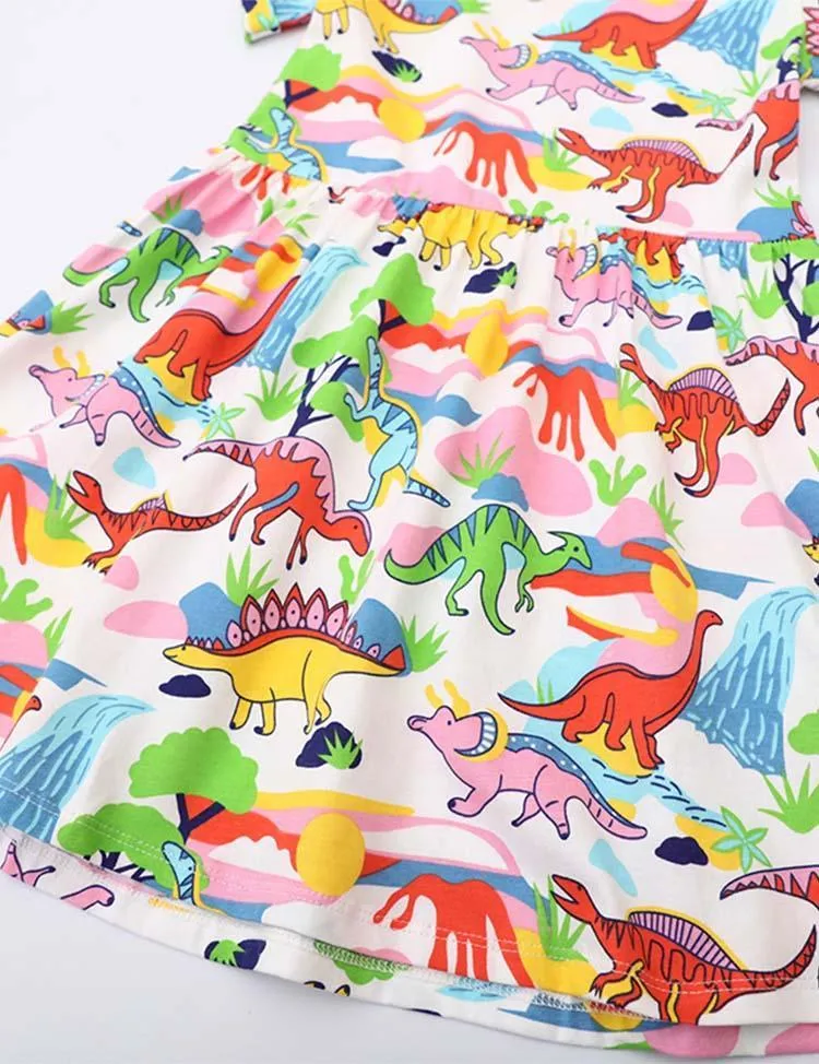 Rainbow Dinosaur Print Dress - Image 4