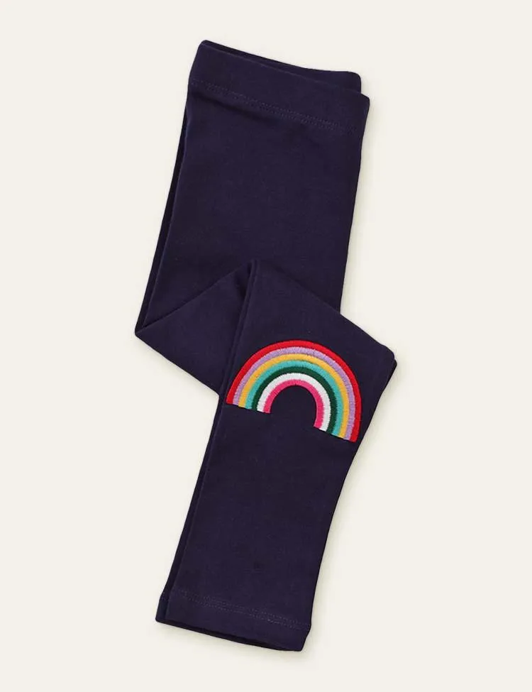 Rainbow Embroidered Rabbit Appliqué Leggings - Image 2