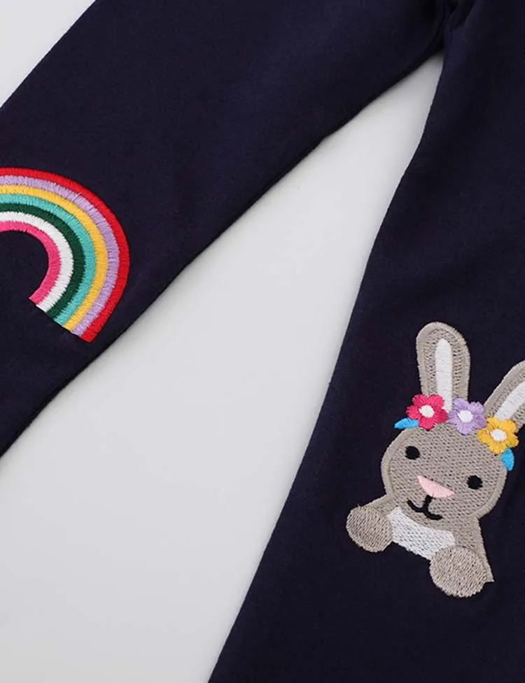 Rainbow Embroidered Rabbit Appliqué Leggings - Image 3