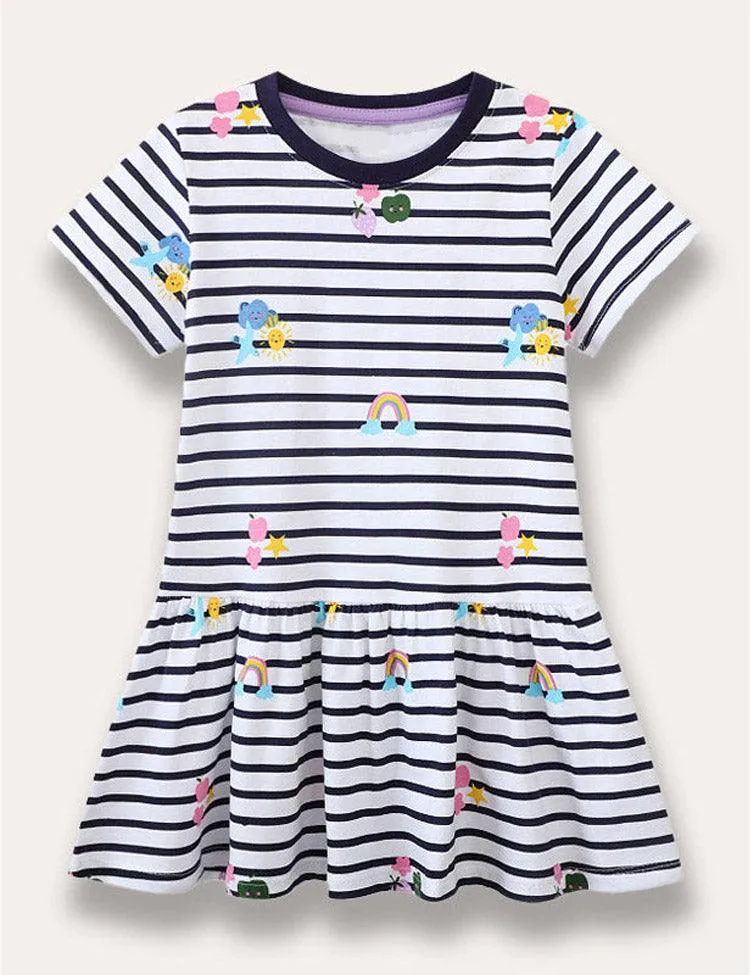 Rainbow Fruit Printed Striped Dress