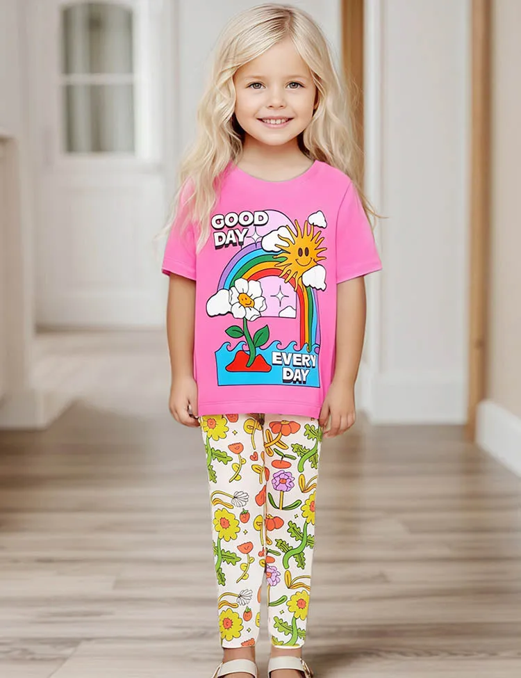 Rainbow Good Day Printed T-Shirt Set - Image 4