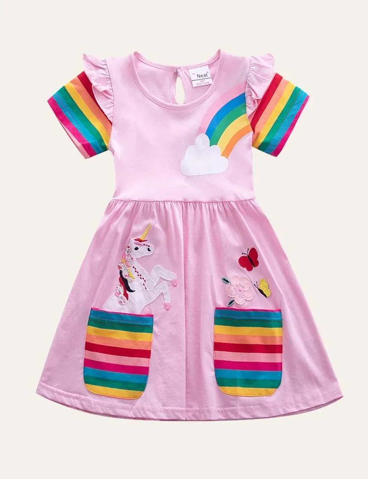 Rainbow Unicorn Appliqué Dress - Image 3