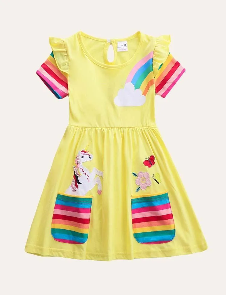 Rainbow Unicorn Appliqué Dress - Image 4