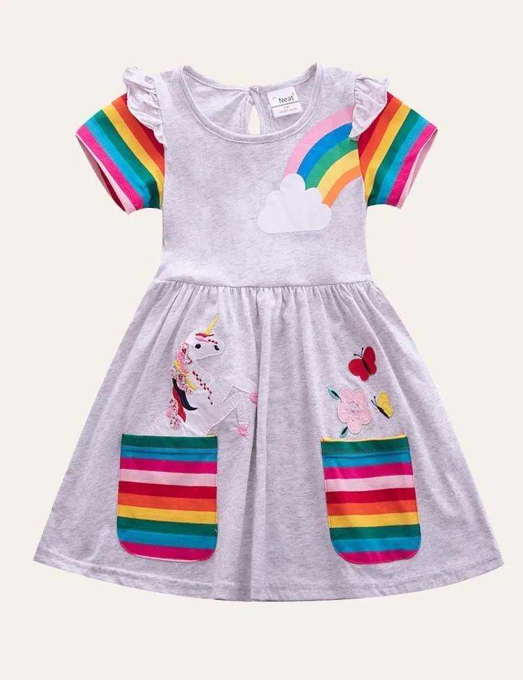 Rainbow Unicorn Appliqué Dress - Image 5