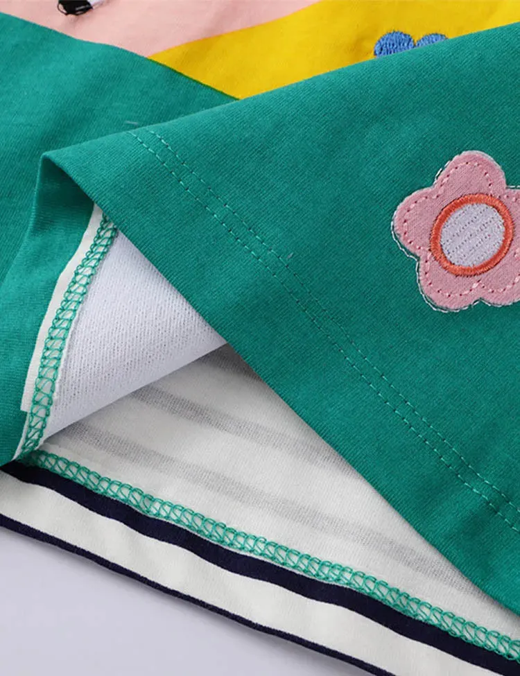 Rainbow Unicorn Appliqué Striped Dress - Image 3