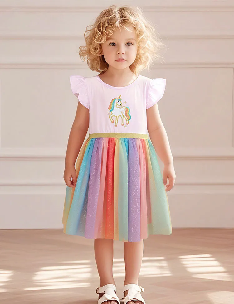 Rainbow Unicorn Appliqué Tulle Dress - Image 2