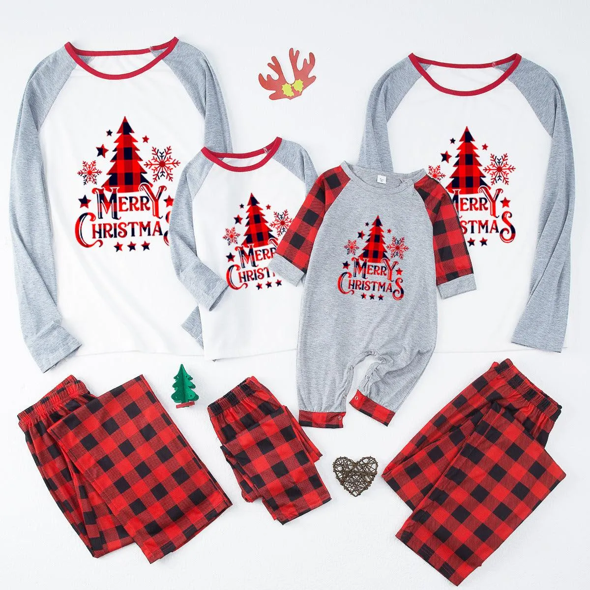 Red Plaid Christmas Tree Printed Family Matching Pajamas - Image 2