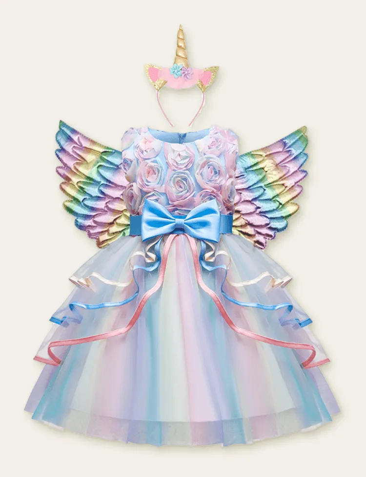 Rose Dream Mesh Party Dress + Unicorn Wings - Image 4
