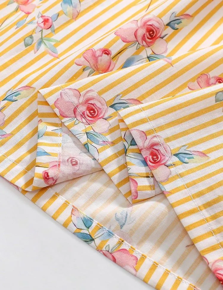 Rose Printed Long Sleeve Striped Dress - Image 3
