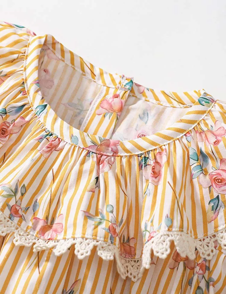 Rose Printed Striped Dress - Image 3