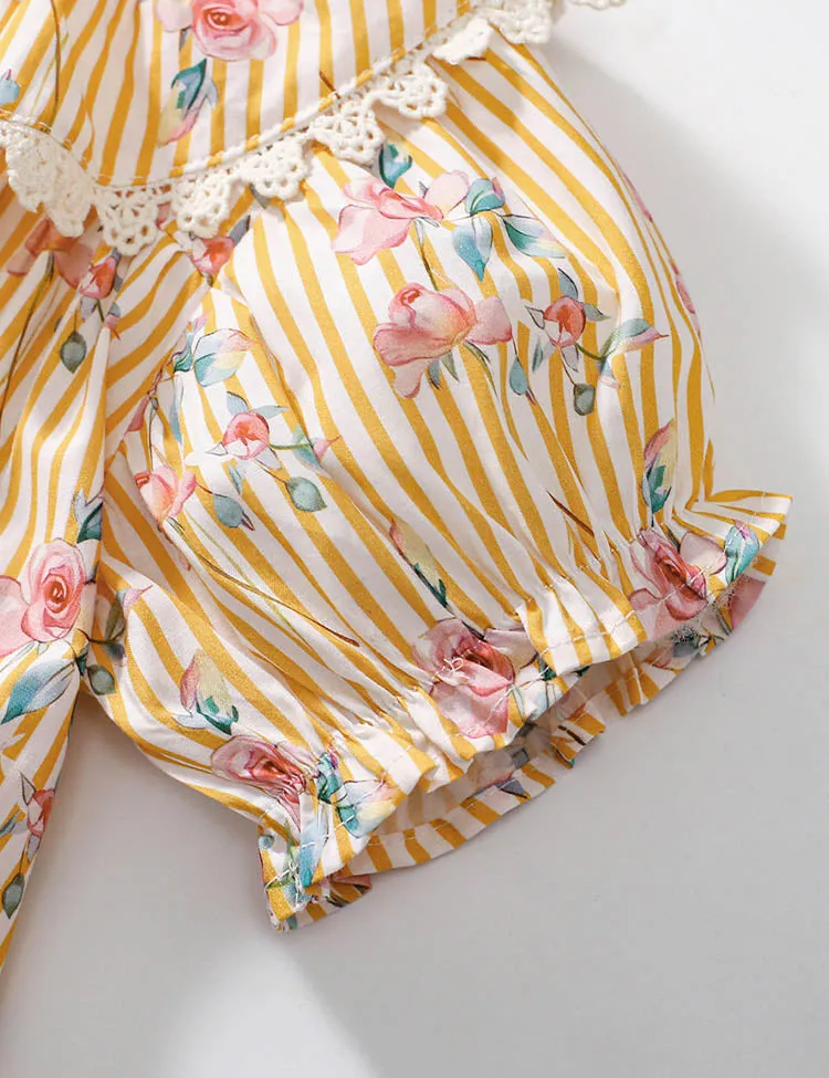 Rose Printed Striped Dress - Image 4
