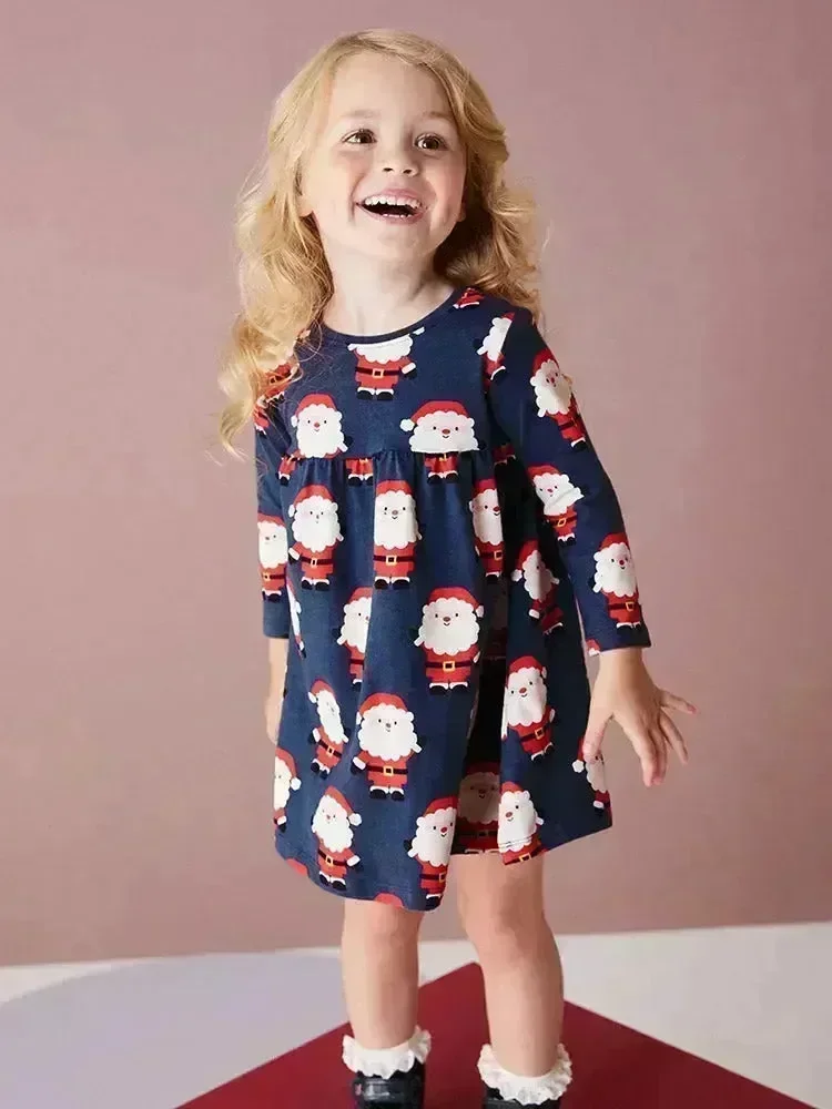Santa Print Cotton Long-sleeved Dress - Image 2