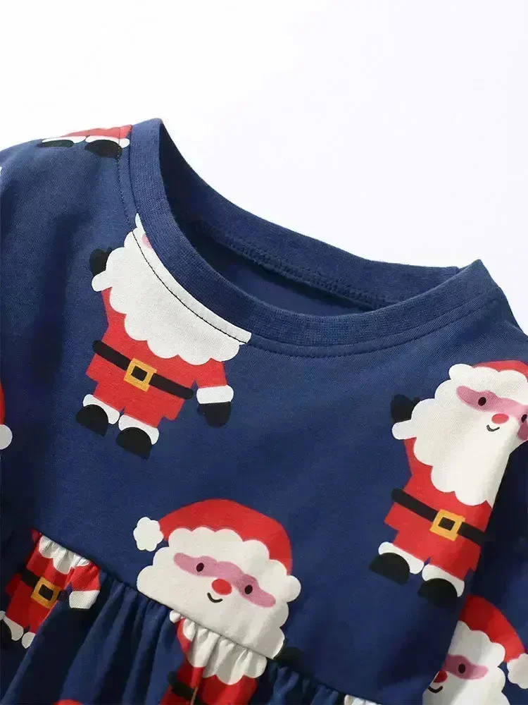 Santa Print Cotton Long-sleeved Dress - Image 3