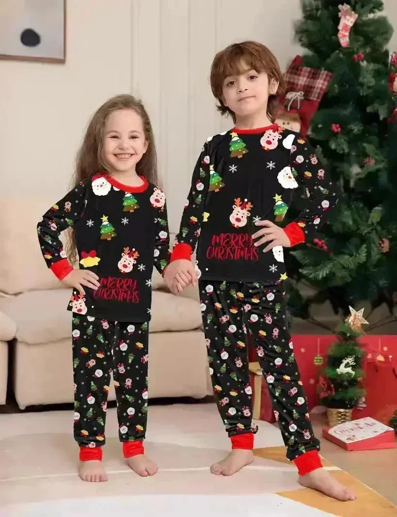 Santa Print Long-sleeved Fmaily Matching Pajams - Image 2