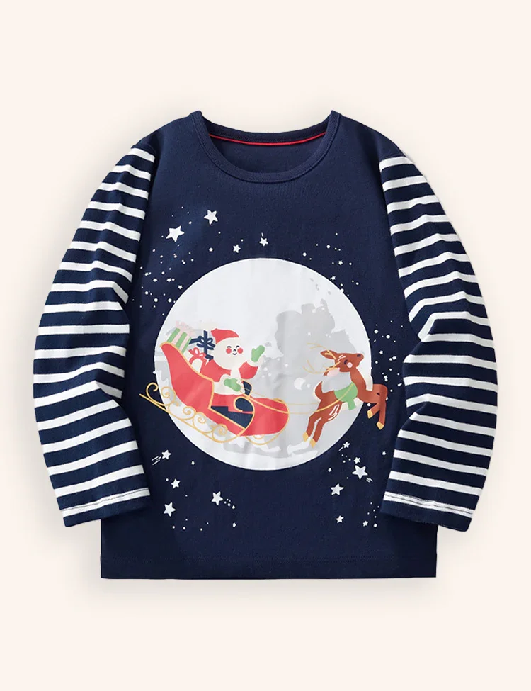 Santa Reindeer Print Long Sleeve T-Shirt