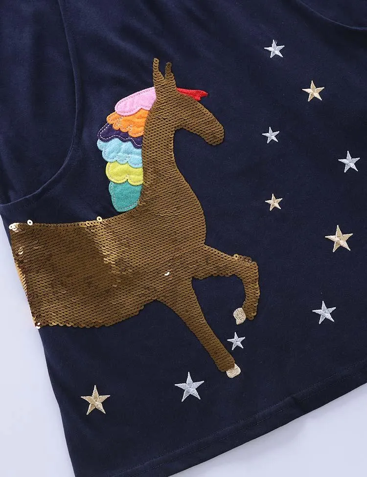 Sequined Unicorn Appliqué Star Embroidered Rainbow Dress - Image 2