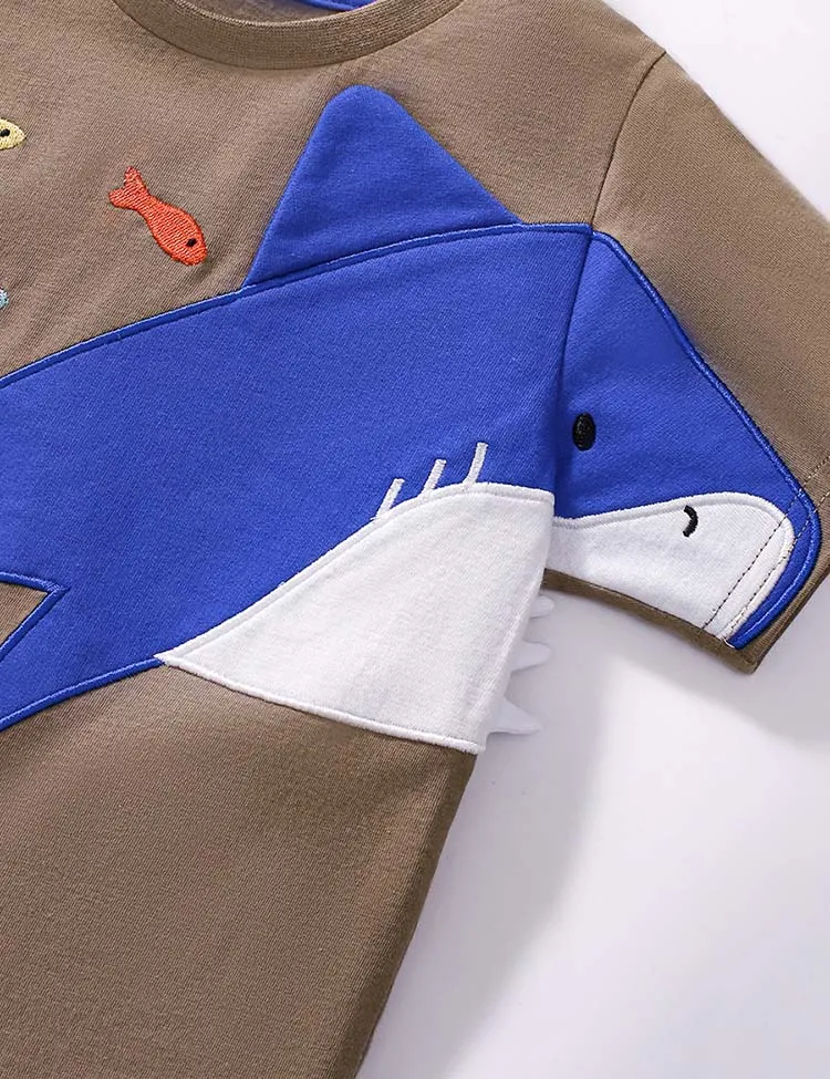 Shark Applique Short Sleeve T-Shirt and Shorts Set - Image 2