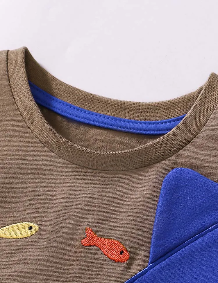Shark Applique Short Sleeve T-Shirt and Shorts Set - Image 3