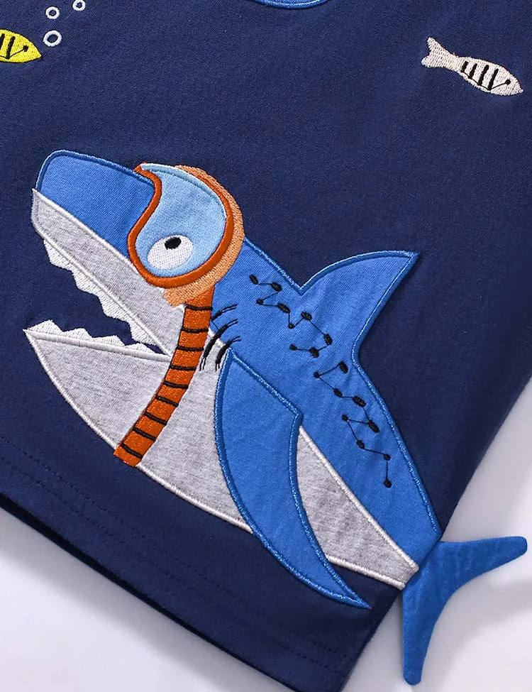 Shark Print Short Sleeve T-Shirt and Shorts Set - Image 2