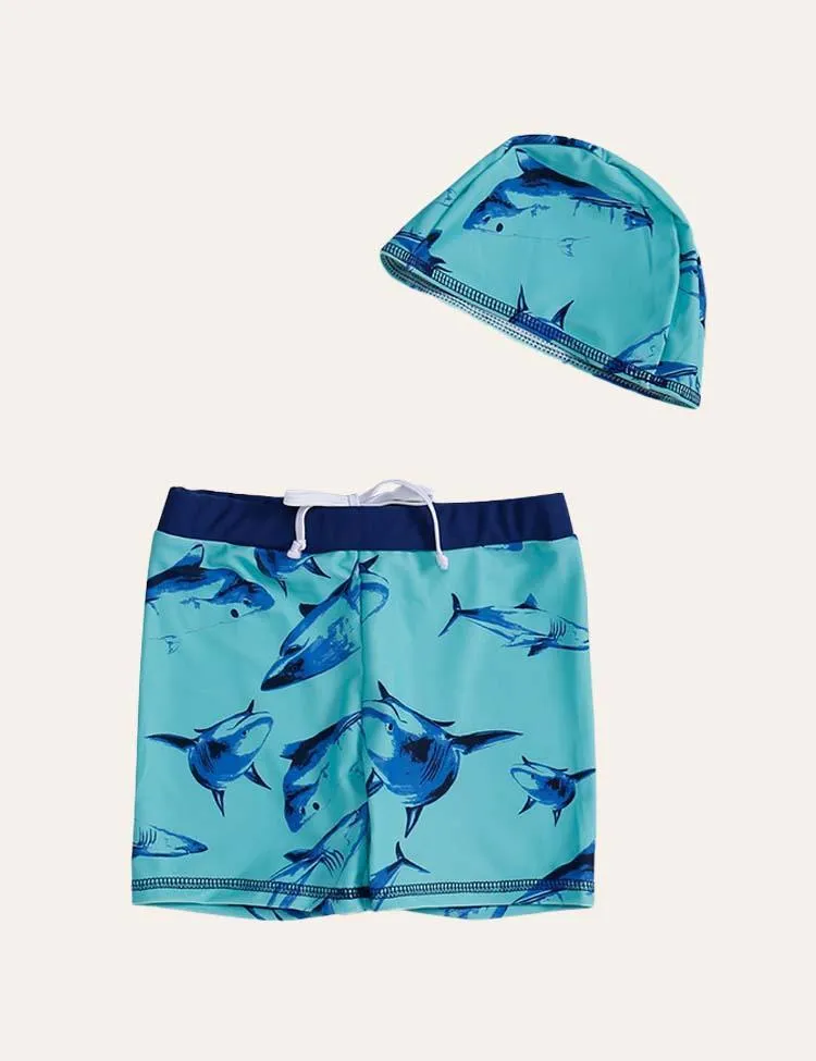 Shark Swimming Shorts + Swimming Cap - Image 2