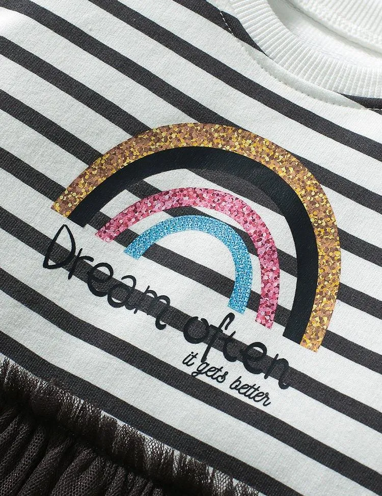 Shining Rainbow Long Sleeve Striped Tulle Dress - Image 2