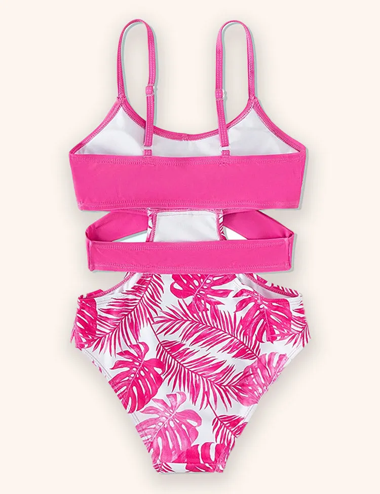 Simple Leaf Print Suspender Swimsuit - Image 2