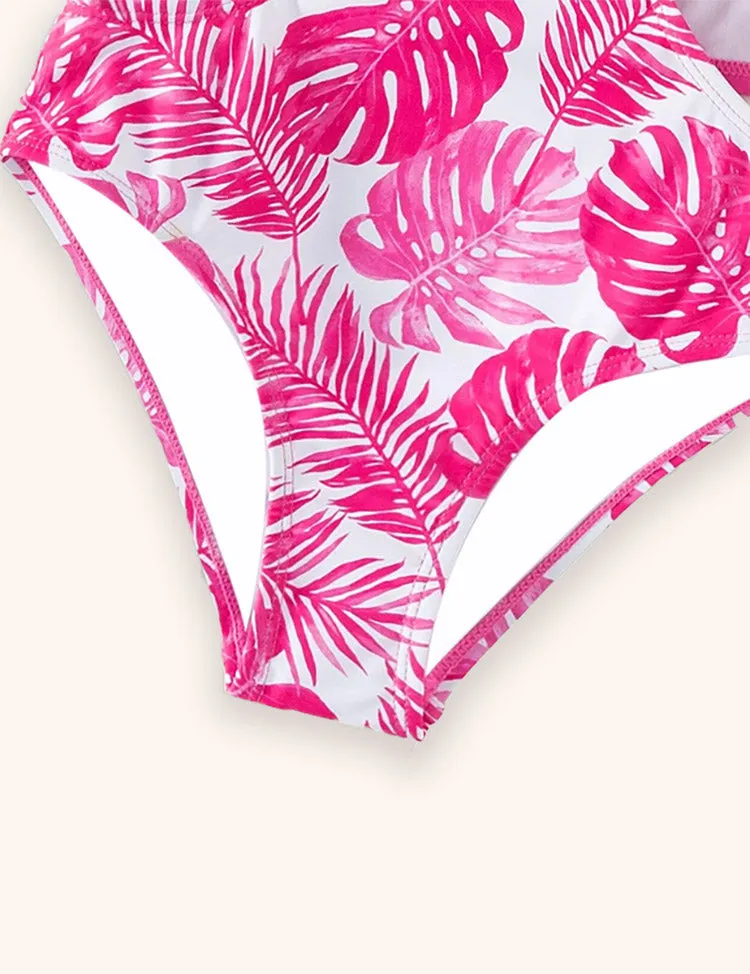 Simple Leaf Print Suspender Swimsuit - Image 4