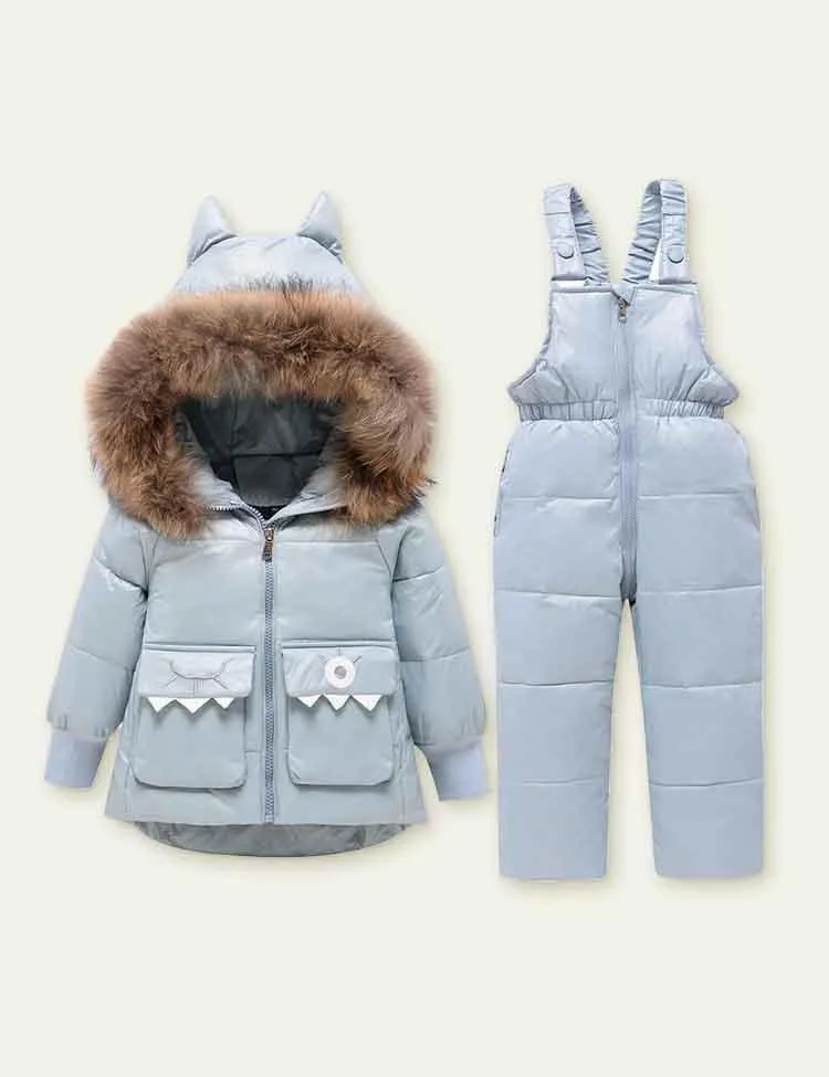 Solid Color Glossy down Jacket Suit - Image 3