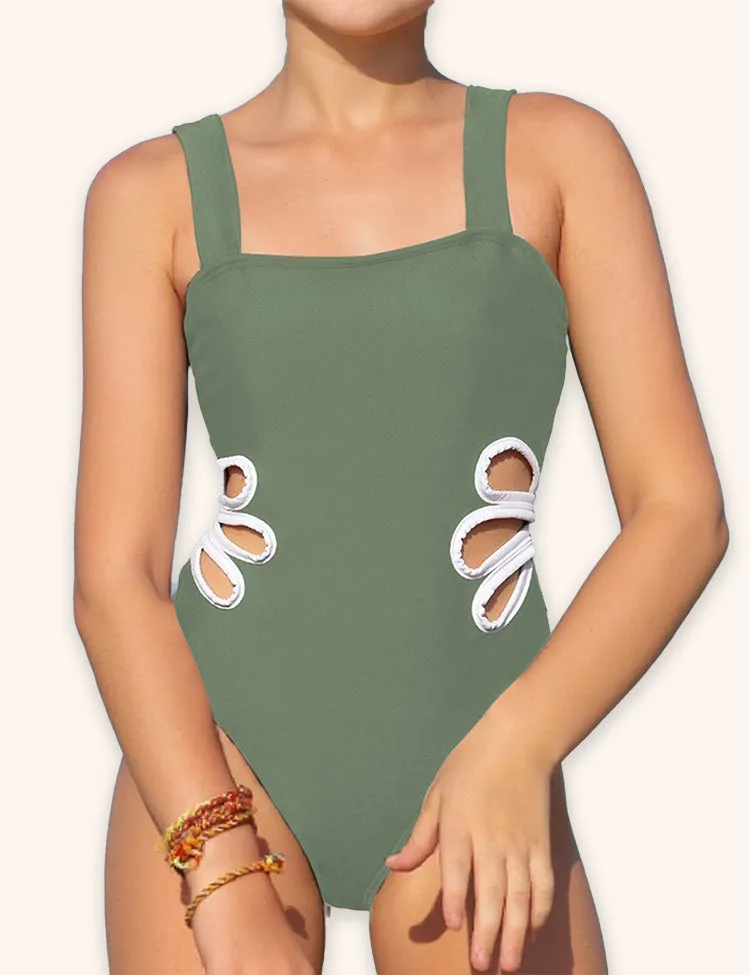 Solid Color Hollow Swimsuit - Image 7