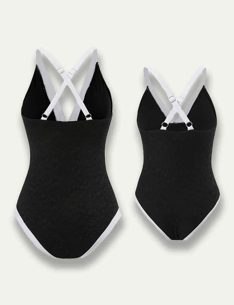 Solid Color White Border Family Matching Swim Suit - Image 4