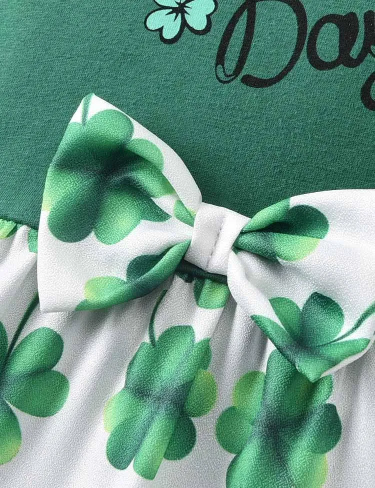 St. Patrick's Day Clover Letter Printed Romper Dress - Image 3