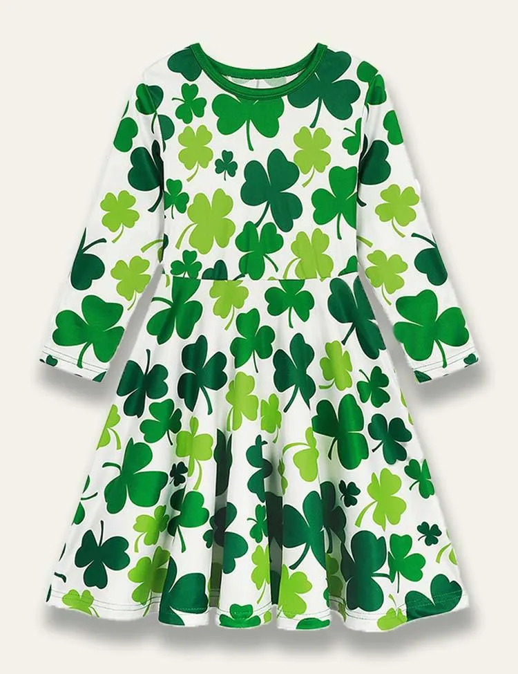 St. Patrick's Day Clover Printed Long Sleeve Dress