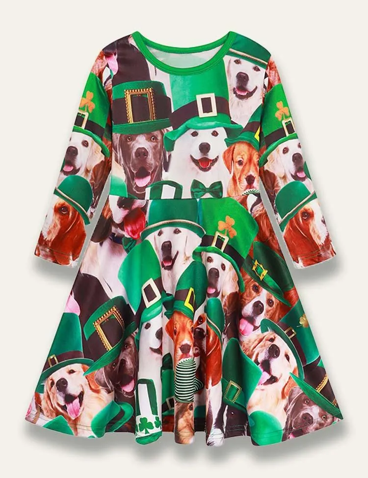 St. Patrick's Day Clover Printed Long Sleeve Dress - Image 5