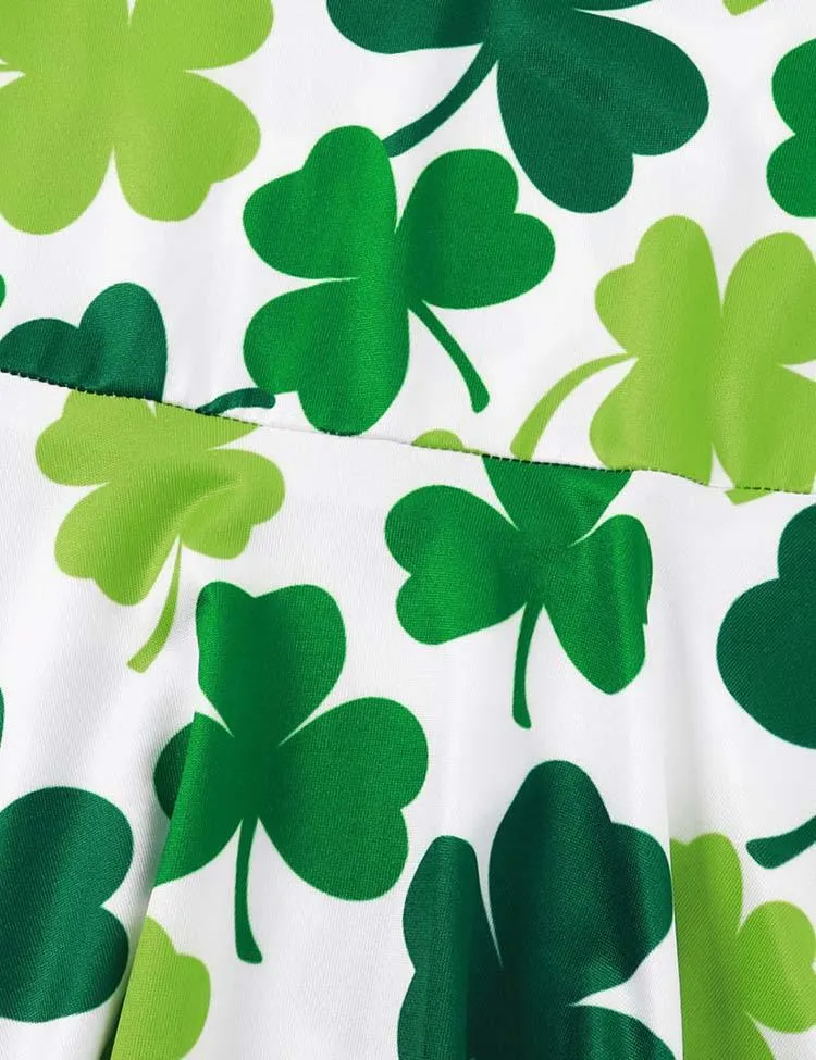 St. Patrick's Day Clover Printed Long Sleeve Dress - Image 7