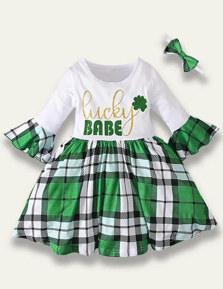 St. Patrick's Day Flared Plaid Dress Set
