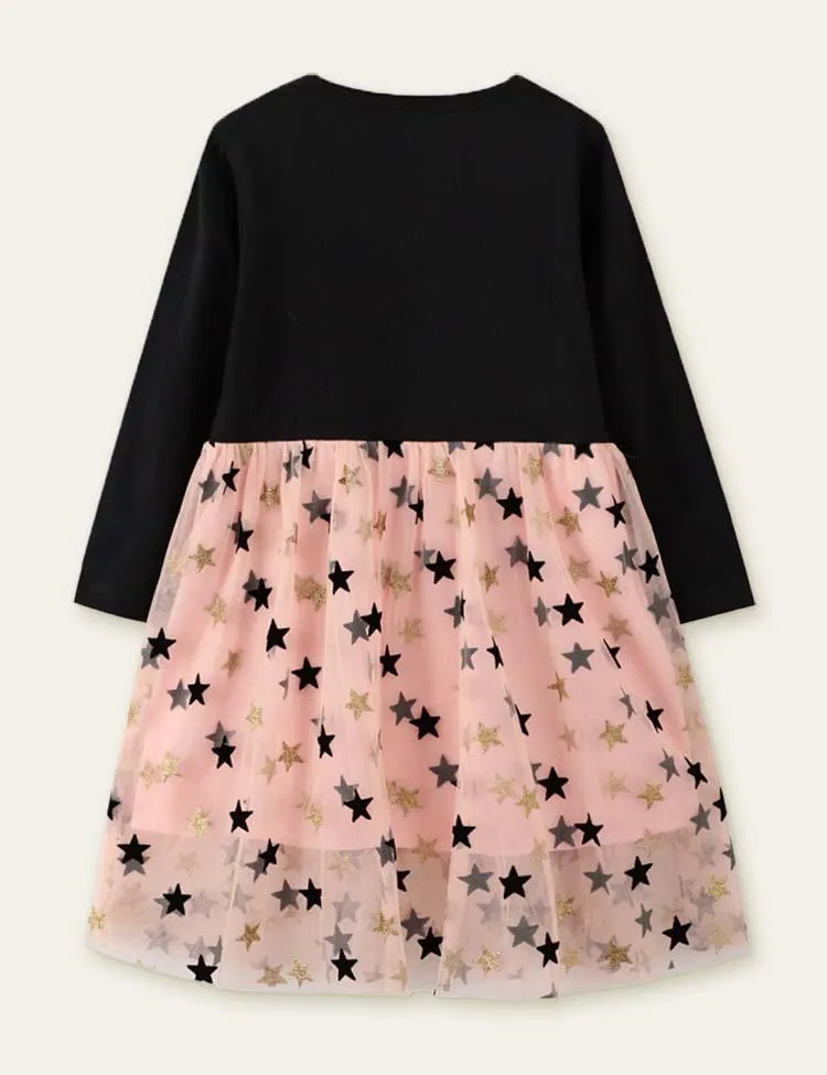 Star Printed Mesh Long Sleeve Dress - Image 2