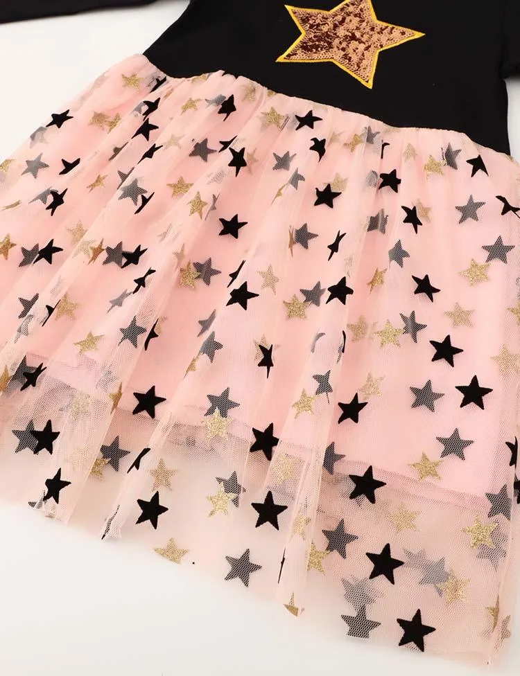 Star Printed Mesh Long Sleeve Dress - Image 4
