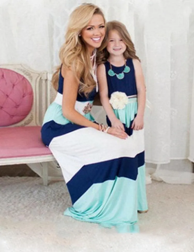 Stitching Contrasting Color Family Matching Dress - Image 3